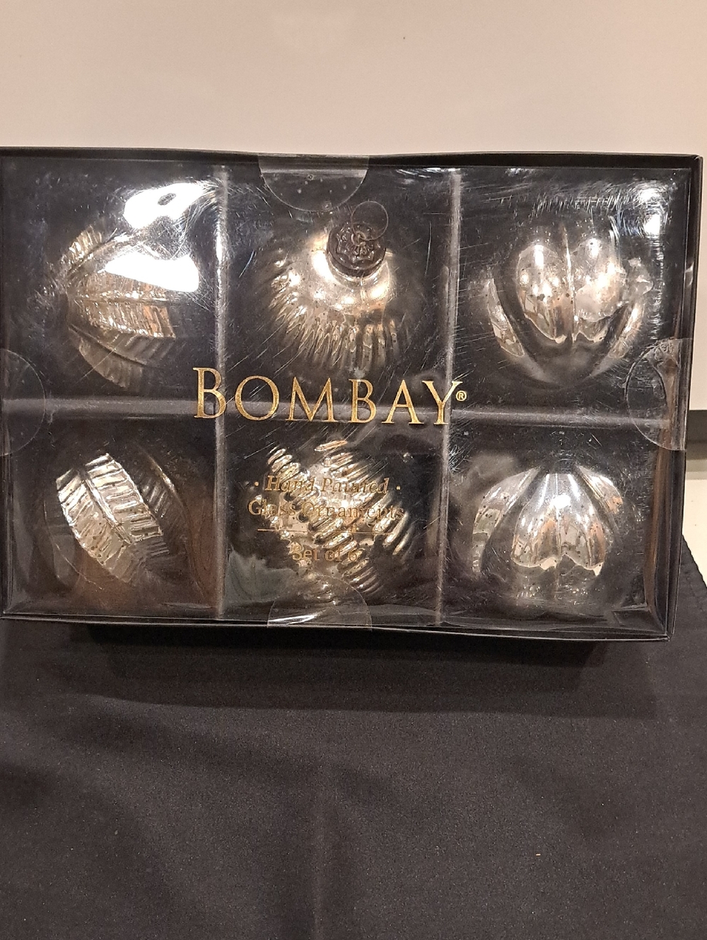 NIB Silver Large Hand Painted Glass Ornaments Imported MSRP $39.99
